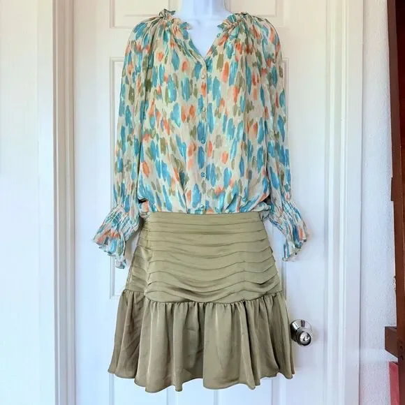 Ramy Brook Irina Flirty pleated Flounce Short Skirt